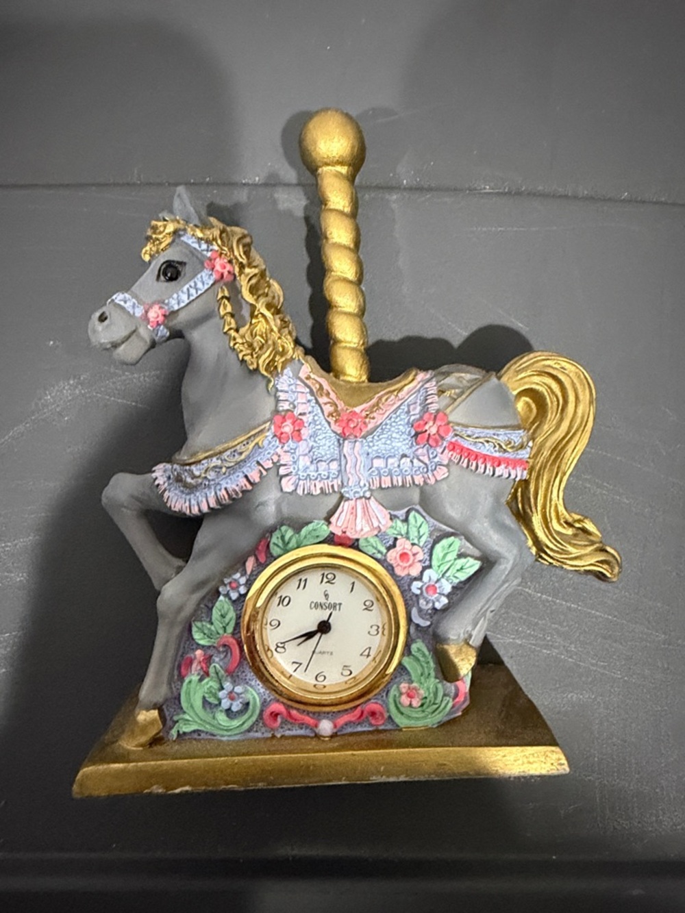 Vintage Gray & Gold Carousel Horse Clock